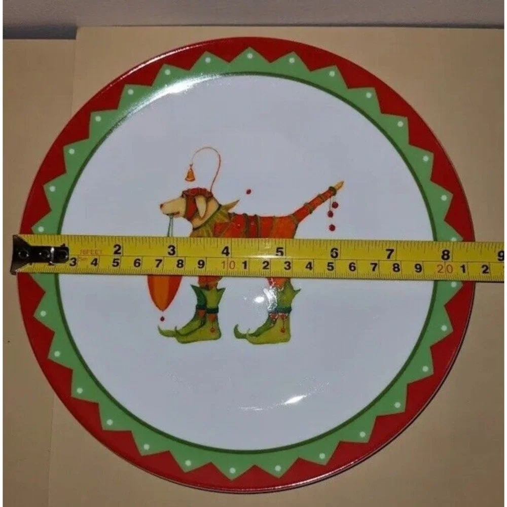 (2) Dept 56 Patience Brewster Krinkles Christmas Dog in Elf Boots Dessert Plates